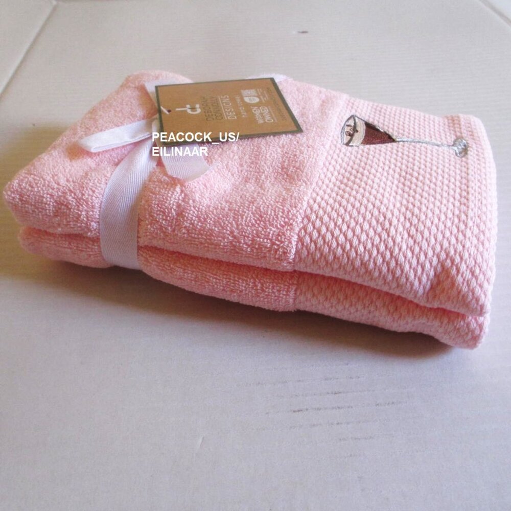 Deborah Connolly 2 Pink Hand Towels 16x28 Embroidered Plush Soft New with tag - Picture 6 of 7